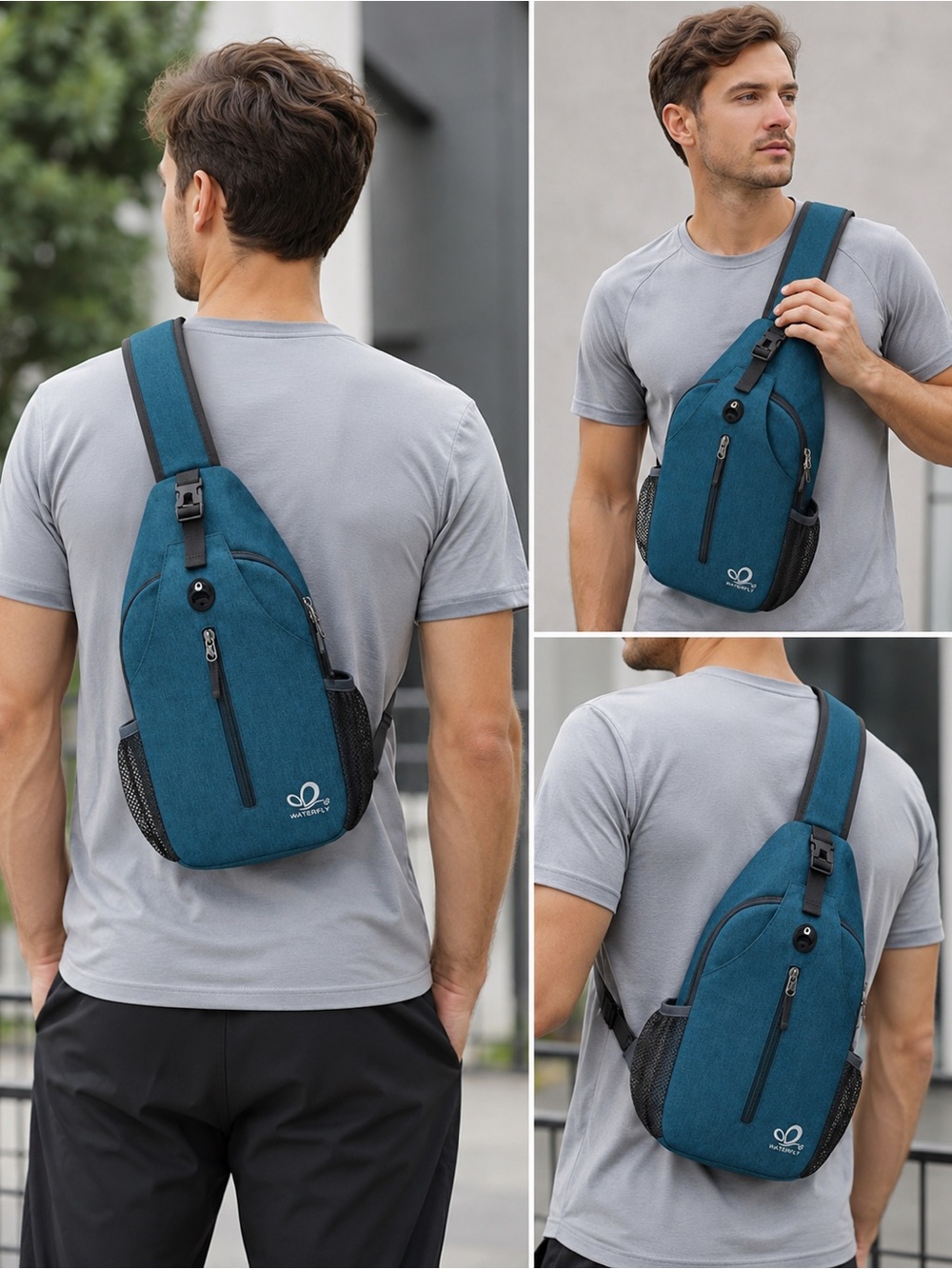 WATERFLY Sling Backpack Teal Crossbody Chest Bag Travel Hiking Daypack Unisex
